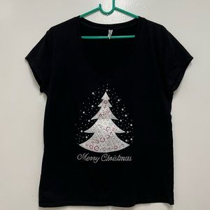 Reserved Christmas Tshirt Black with Silver Christmas Tree on the Front. Size 1X